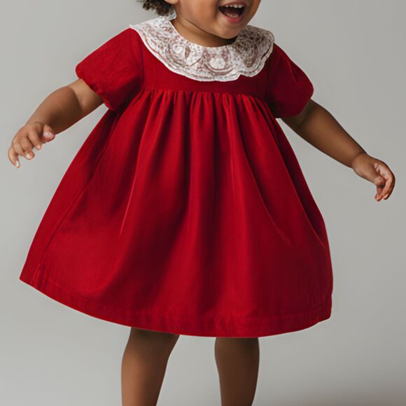 Janie & Jack Red Velour Lace Collar Dress 12–18M Holiday Christmas EUC - Picture 1 of 8